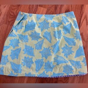 Lilly Pulitzer Vintage Reversible Wrap Skirt Turquoise and Lime Mosaic and Shell